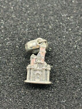 Pandora Disney Parks Pink Enamel CZ Sleeping Beauty Castle Dangle Bead Charm